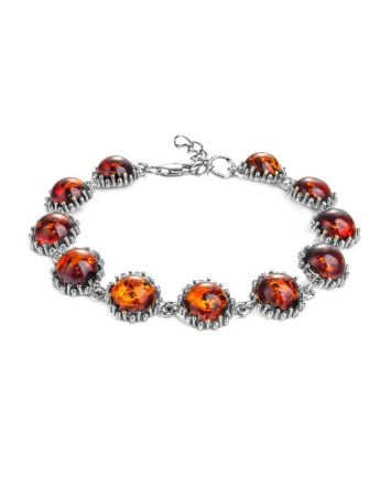 Silver Link Bracelet With Cognac Amber The Brunia, image 