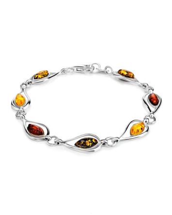 Silver Link Bracelet With Multicolor Amber Stones The Fiori, image 