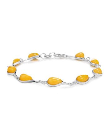 Silver Link Bracelet With Honey Amber Stones The Fiori, image 