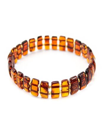 Cognac Amber Flat Beaded Bracelet, image 
