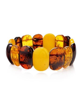 Bright Amber Flat Beaded Elastic Bracelet, image 