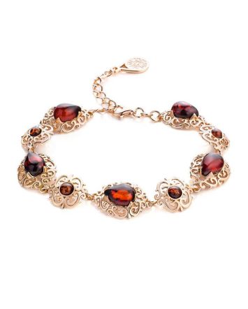 Cherry Amber Link Bracelet In Gold Plated Silver The Luxor, image 