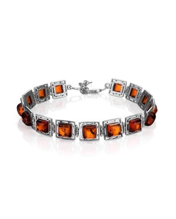 Ornate Silver Link Bracelet With Cognac Amber The Ithaca, image 