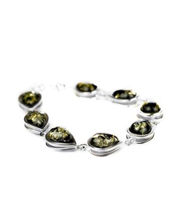 Silver Link Bracelet With Green Amber Stones The Fiori, image 
