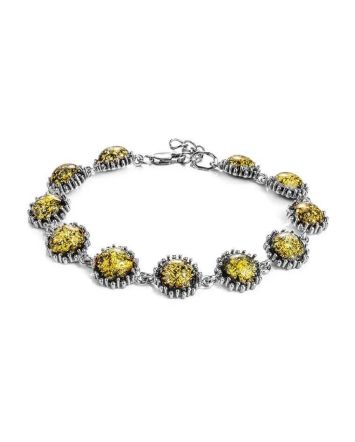Green Amber Link Bracelet In Sterling Silver The Brunia, image 