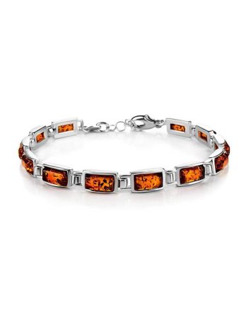 Geometric Cognac Amber Link Bracelet In Silver, image 