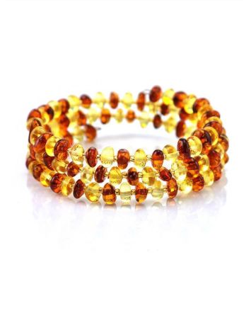 Natural Amber And Glass Beads Bangle Bracelet, image 