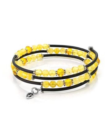 Stylish Bangle Bracelet With Amber And Glass Beads, image 