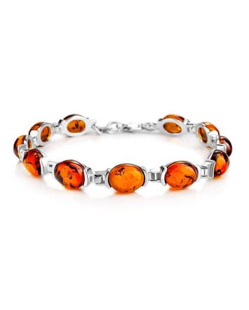 Bright Cognac Amber Link Bracelet In Silver, image 