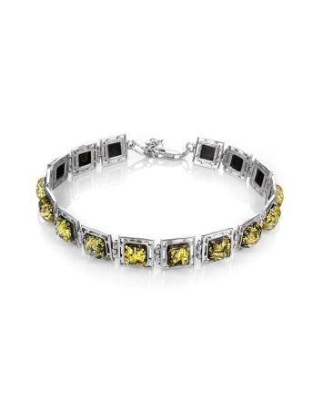 Green Amber Silver Link Bracelet The Ithaca, image 