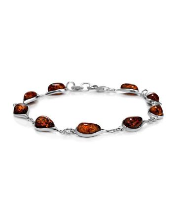 Cognac Amber Link Bracelet In Sterling Silver The Fiori, image 