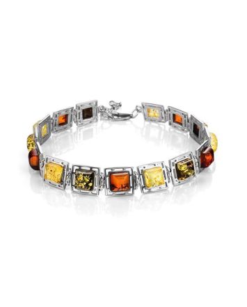 Multicolor Amber Silver Link Bracelet The Ithaca, image 