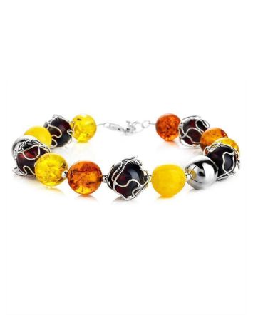 Silver Amber Ball Beaded Bracelet The Goddes, image 