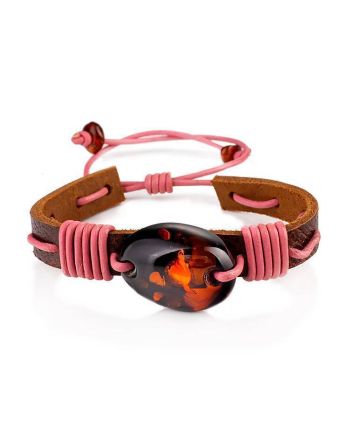 Cognac Amber Leather Tie Bracelet The Copacabana, image 