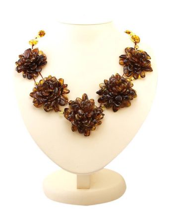 Cognac Amber Necklace The Chrysanthemum, image 
