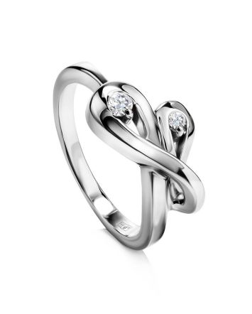 Twisted White Gold Ring With Two Diamonds, Ring Size: 6.5 / 17, image 