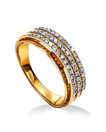 Triple band Golden Ring With Diamonds, Ring Size: 8 / 18, image 
