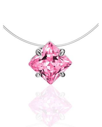 Invisible Necklace With Square Pink Crystal The Aurora, image 