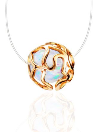 Invisible Necklace With Synthetic Opal In Gold The Aurora, Length: 40, image 