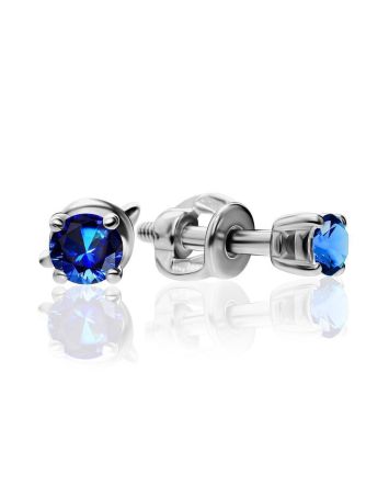 Silver Stud Earrings With Deep Blue Crystals The Aurora, image 