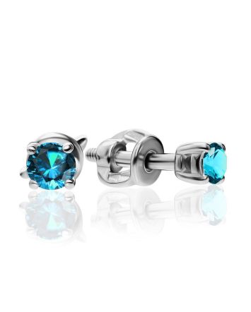 Silver Stud Earrings With Light Blue Crystals The Aurora, image 
