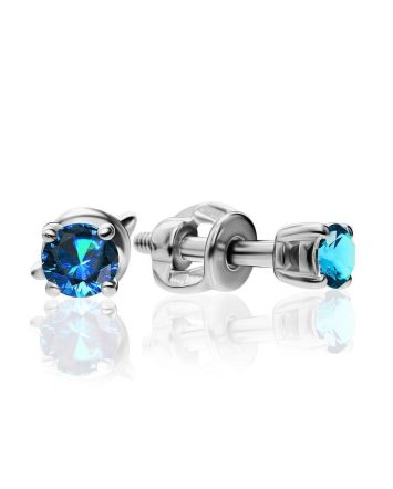 Blue Crystal Stud Earrings In Silver, image 