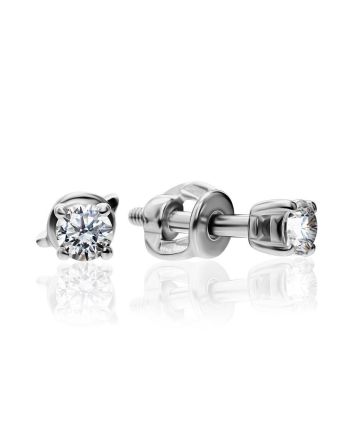White Crystal Stud Earrings In Silver, image 