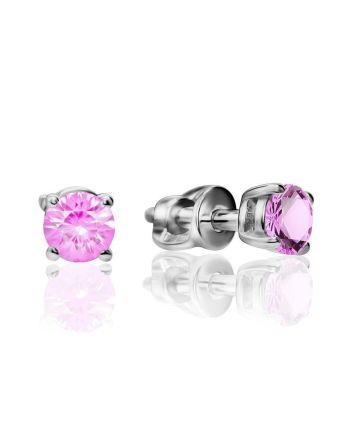 Romantic Silver Stud Earrings With Pink Crystals The Aurora, image 