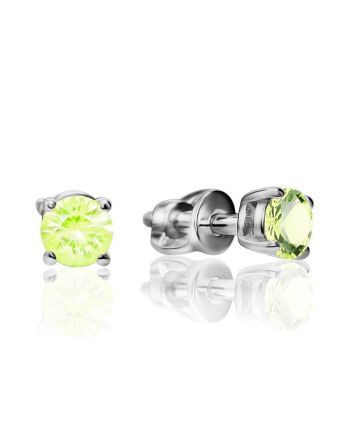 Silver Stud Earrings With Lime Colored Crystals The Aurora, image 