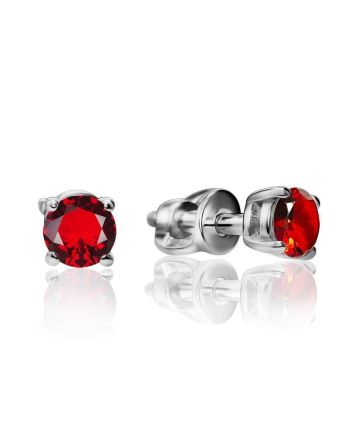 Sterling Silver Stud Earrings With Red Crystals, image 