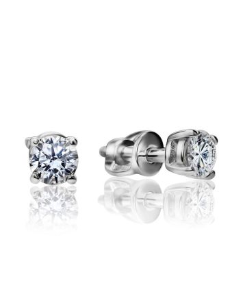 Silver Stud Earrings With Bright White Crystals, image 