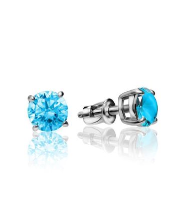 Bold Blue Crystal Stud Earrings In Silver The Aurora, image 