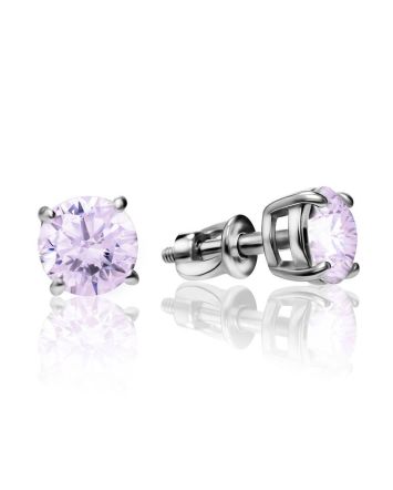 Classy Silver Studs With Lilac Crystals, image 