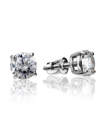 Chic Silver Stud Earrings With White Crystals, image 