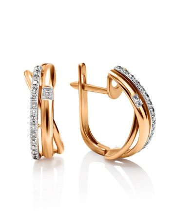 Golden Latch Back Earrings With Diamonds, image 