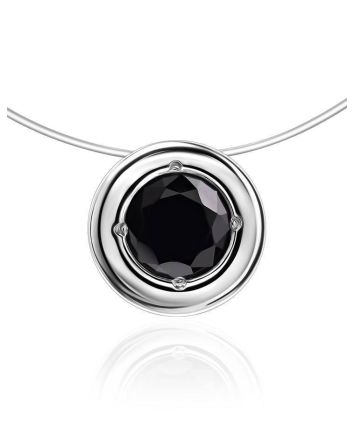 Invisible Necklace With Round Black Crystal Pendant The Aurora, image 
