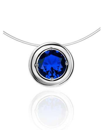 Invisible Necklace With Blue Crystal Round Pendant The Aurora, image 