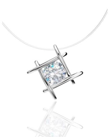 Invisible Necklace With White Crystal In Silver The Aurora, image 