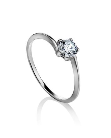 Solitaire White Crystal Ring In Sterling Silver, Ring Size: 5.5 / 16, image 