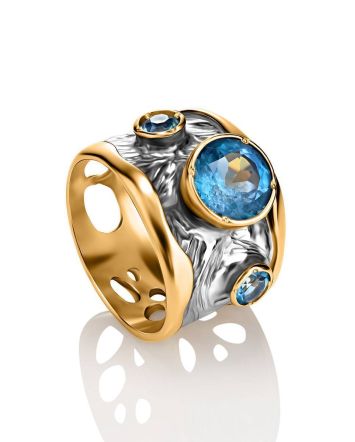 Amazing Gold Plated Band Ring With Blue Topaz, Ring Size: 8 / 18, image 