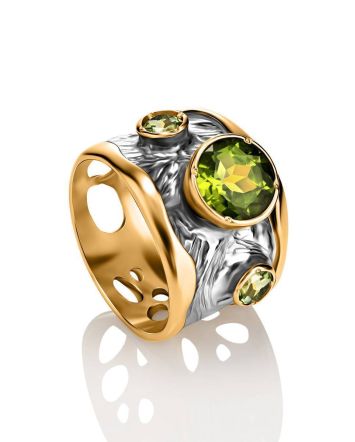 Classy Gold Plated Ring With Green Chrysolits, Ring Size: 9 / 19, image 