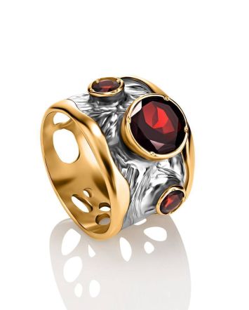 Bold Gold Plated Band Ring With Garnet, Ring Size: 9 / 19, image 