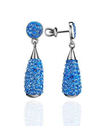 Silver Dangle Earrings With Blue Crystals The Eclat, image 