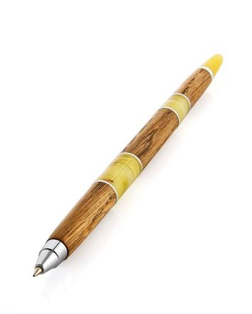 Handcrafted Wooden Ball Pen With Baltic Amber, image 