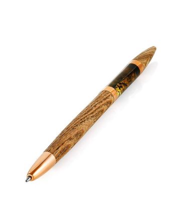 Handcrafted Oak Wood Pen With Natural Amber, image 