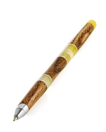 Handcrafted Wooden Ball Pen With Honey Amber, image 