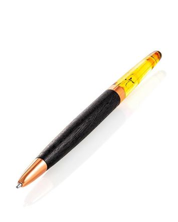 Exclusive Wooden Pen With Lemon Amber And Insect Inclusion, image 