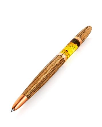 Unique Wooden Ball Pen With Amber And Inclusions, image 