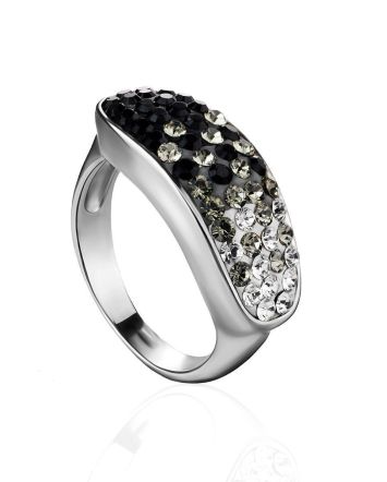 Sterling Silver Band Ring With Black And White Crystals The Eclat, Ring Size: 7 / 17.5, image 