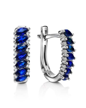 White Gold Latch Back Earrings With Diamonds And Blue Sapphires The Mermaid, image 